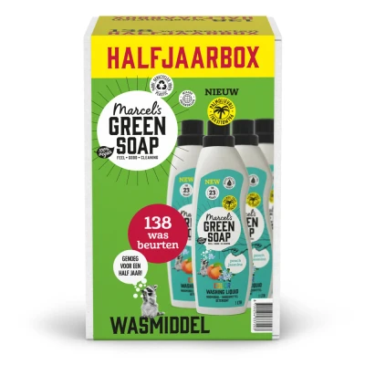 Afbeelding van 6x Marcel&#039;s Green Soap Wasmiddel Kleur Perzik &amp; Jasmijn 23 Wasbeurten 1 liter