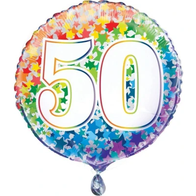 Afbeelding van Sterren van de regenboog Nummer 50 Ronde Folie Ballon 18&quot; Verpakte