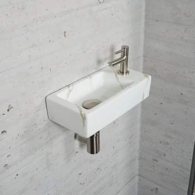Afbeelding van Fonteinset Carrara Marmerlook Wiesbaden Color RVS (kraangat rechts)