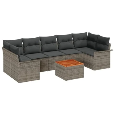 Afbeelding van vidaXL 8 delige Tuin Sofa Set met Kussens Grijs Poly Rattan Acacia, 2 zits Opslag &amp;