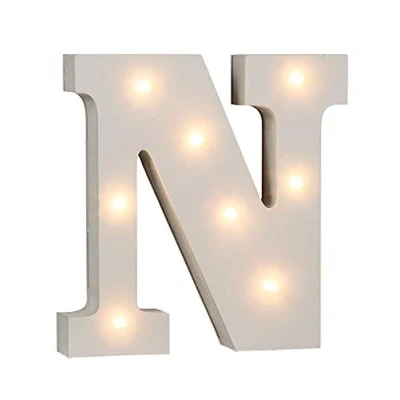 Afbeelding van Out of the Blue 57/6087 houten letter &quot;N&quot; verlicht met 8 LED lampen, werkt op batterijen, ca. 16 cm, wit, x 3 cm