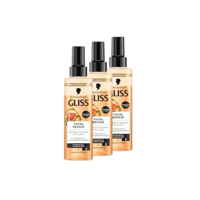 Afbeelding van Gliss Total Repair Express Conditioner, 3 x 200 ml, haarspoeling zorgt voor onmiddellijke kambaarheid en bescherming tegen haarbreuk, verzorgende spoeling met hittebescherming tot 230 C