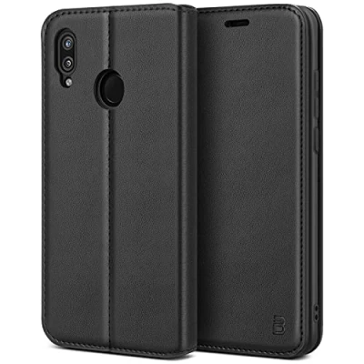 Afbeelding van BEZ Huawei P20 Lite Hoesje Bookcase, Book Case PU Leer Wallet Met Pasjeshouder voor Lite, Telefoonhoes Leren Portemonnee Flip Cover, Standaard, Magnetische Sluiting, Zwart