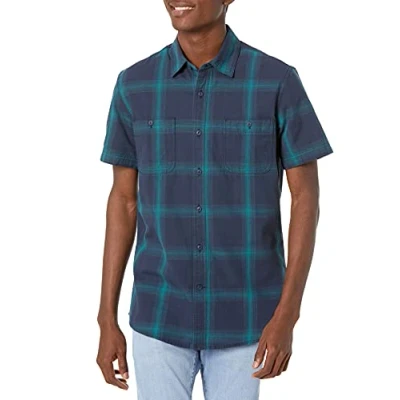 Afbeelding van Amazon Essentials Men&#039;s Chambray shirt met korte mouwen, Marineblauw Gradiëntstrepen, S