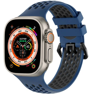 Afbeelding van Apple Watch bandje Siliconen en TPU (zacht) Blauw Geschikt voor Series 1/2/3/4/5/6/7/8/9/10/SE/Ultra/Ultra 2 (44/45/46/49 mm) /