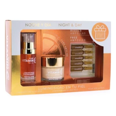 Afbeelding van Dag en nacht cadeauset vitamine C, hydraterende gezichtscrème 60 ml, serum 30 5 ampullen 2 anti oxidatie behandeling whitening, maximale hydratatie, aging, helderheid, mannen
