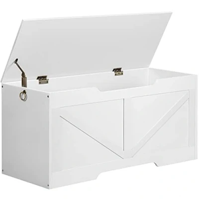 Afbeelding van HOOBRO Kist, kistbank met deksel, zitbank opbergruimte, speelgoedkist, 100 cm opbergdoos, 2 ringen, robuust, voor kinderen, hal, woonkamer, wit EWT771CW01