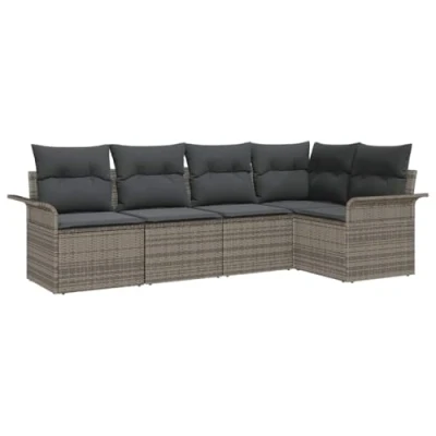 Afbeelding van vidaXL 5 delige Tuin Sofa Set met Kussens Grijs Poly Rattan