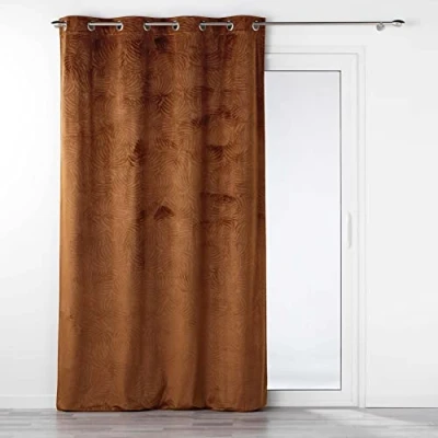 Afbeelding van douceur d&#039;intérieur, Gordijn met ogen (140 x 240 cm) Analia camel, ondoorzichtig, fluweel in reliëf