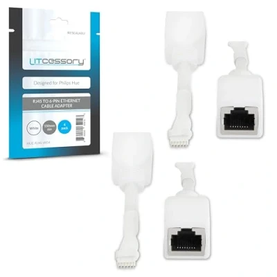 Afbeelding van Litcessory RJ45 naar 6 SPELD Ethernet Kabel Adapter voor Philips Hue Lightstrip Plus (4 Stuk, Twee Paar, Wit MIKRO V4)