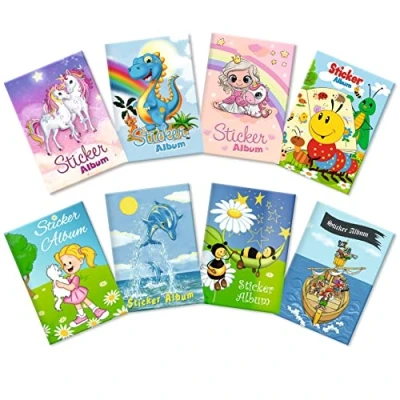 Afbeelding van HERMA 15426 stickeralbum, set van 8 stuks, DIN A5, leeg (elk 16 pagina&#039;s, gecoat speciaal papier), plakboek, assortiment voor meisjes en jongens, blanco