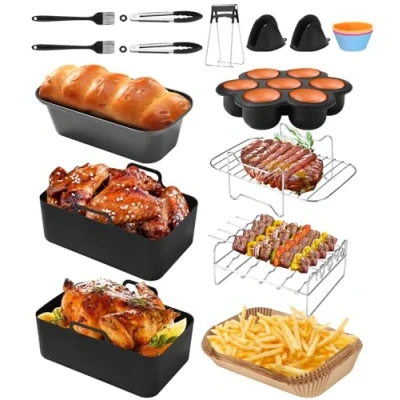 Afbeelding van 14 delige accessoireset airfryer accessoires voor Ninja Foodi AF300EU, AF400EU, AF500EU, Cosori, Tower 7,6L/8L/9L/9.5L Dual Zone heteluchtfriteuse