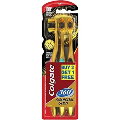 Afbeelding van Colgate Tandenborstel 360 Extra Zachte Gouden Houtskool Pack Van 3