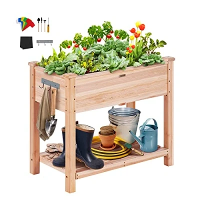 Afbeelding van VEVOR Bloembak, 86 x 46 76 cm, verhoogd tuinbed, van dennenhout, plantenbak met poten voor het kweken plantaardige bloemen, kruiden, vetplanten in tuin, terras, balkon, kleur hout
