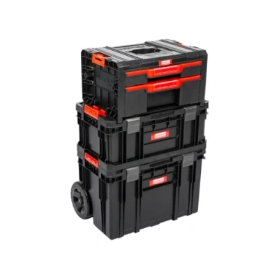 Afbeelding van XL gereedschapstrolley, werkplaatskoffer set, werkplaatswagen set uit &quot;Q Brick&quot; serie met veel accessoires! B x D H in cm: 53 38 98 cm ! De mobiele alleskunner privé &amp; commercieel (SET 8)