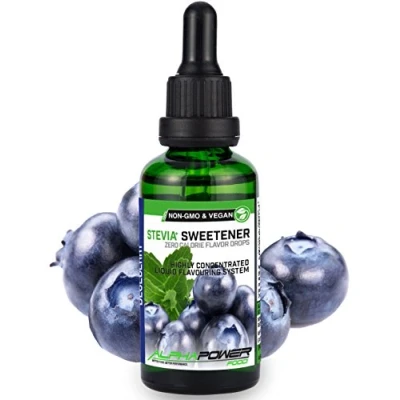 Afbeelding van ALPHAPOWER FOOD® Stevia Flavour Drops, Vegan, flüssig liquid 1x50ml Aroma Blaubeere, Lebensmittel flavor Konzentrat &amp; Geschmackstropfen Flave Tropfen ohne Zucker, Flavdrops zum Essen Backen