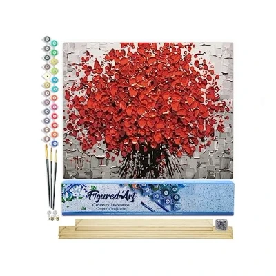 Afbeelding van Figured&#039;Art Schilderen op Nummer Volwassenen canvas Abstracte rode bloemen Handwerk acrylverf Kit DIY Compleet 40x50cm met houten lijst