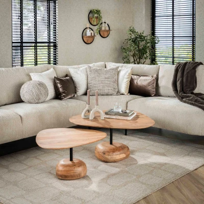 Afbeelding van Fraaai Nicholas salontafel set van 2 driehoekig massief acacia naturel Hout