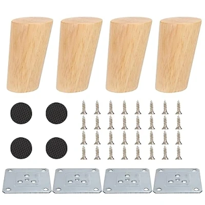 Afbeelding van 4 stuks houten meubelpoten, schuin, 8 cm, hout, conisch, massief vervangende poten, tafelpoten van hout met montageplaten en schroeven viltglijders, voor bank, bed, bank