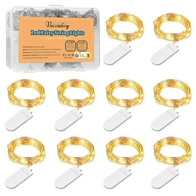 Afbeelding van 10 stuks led lichtketting met batterij, leds, mini draad, 1 m, lichtketting, warmwit, voor binnen en buiten, decoratie