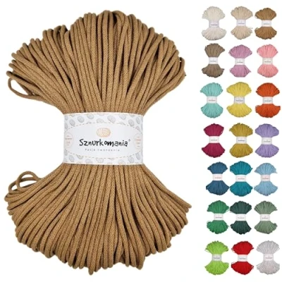 Afbeelding van Sznurkomania Gevlochten katoenen koord, 3 mm, 100 m, 46 kleuren, gehaakt macramégaren, premium garen, macramé touw, cappuccino
