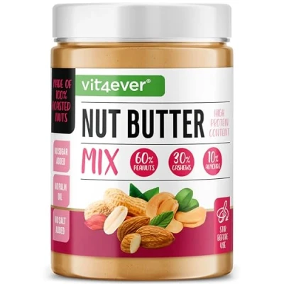 Afbeelding van Notenboter mix glad met pinda&#039;s, cashewnoten &amp; amandelen 1kg natuurlijke Pindakaas Hoog eiwitgehalte zonder toegevoegd zout, olie of palmvet Veganistisch