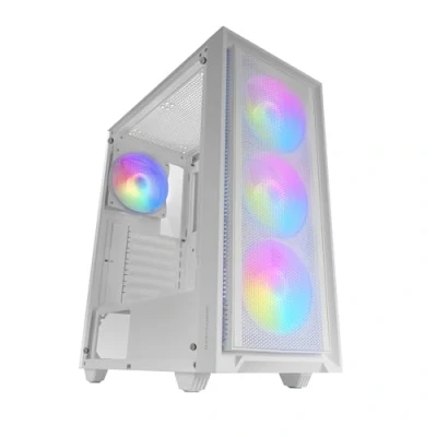 Afbeelding van MARSGAMING MC AIR, ATX Gaming Case, 4x FRGB Rainbow 120mm Fans, Mesh Voorkant, Volledig Getemperd Glas Zijpaneel, Semi toren PC met Dual Chamber, Ondersteuning voor Waterkoeling, Wit