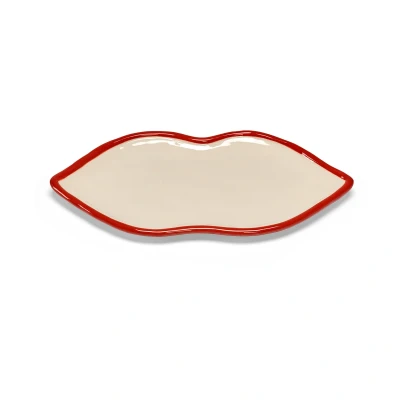 Afbeelding van Serax Wouters &amp; Hendrix Les Objets Mouleversants schaal L 25.5x12.5cm H1.5cm rood / wit