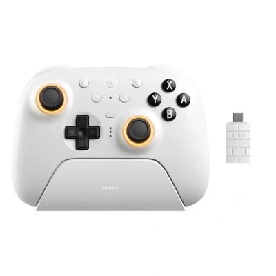 Afbeelding van 8BitDo Ultimate 2 Bluetooth Controller for Switch &amp; Windows PC, Pro with TMR Joysticks, Switchable Hall Effect/Tactile Triggers, Vibration and Motion Control, RGB Fire Ring, White
