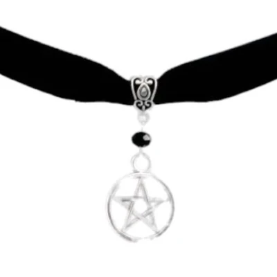Afbeelding van Gothic ketting Heks Wicca Punk Pentagram choker