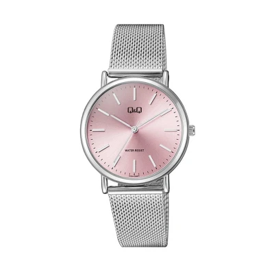 Afbeelding van Q&amp;Q model q05a 004py dameshorloge Milanese band roze wijzerplaat stainless steel 3 bar water resist verstelbare
