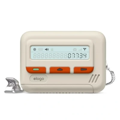 Afbeelding van elago Pager Hoesje Compatibel met AirPods Pro 2nd Generation Hoesje, Kettingbandje inbegrepen, Retro Designed 2 [USB C/Lichtsnoer]. (Klassiek Wit)