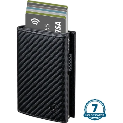 Afbeelding van Wallet Pro Premium Classic Pasjeshouder Carbon Kaarthouder Met Rits 10 Pasjes, Briefgeld en Muntgeld RFID Creditcardhouder Mannen Vrouwen Portemonnee Uitschuifbaar
