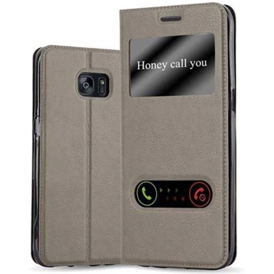 Afbeelding van Cadorabo Hoesje geschikt voor Samsung Galaxy S7 EDGE in STEEN BRUIN Beschermhoes met magnetische sluiting, standfunctie en 2 kijkvensters Book Case Cover Etui
