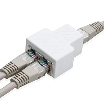 Afbeelding van COVVY RJ45 Splitter Adapter bus, 1 tot 2 Dual Female Port Cat 5/Cat 6 LAN Netwerk Ethernet Connector (1 stuk, wit)