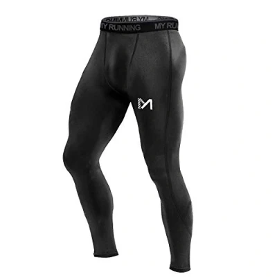 Afbeelding van MEETYOO Mannen Leggings, Sport Compressie Panty Sneldrogende Basislaag Bodem Training Broek Voor Running Fietsen Workout Gym, Zwart 1, XXL