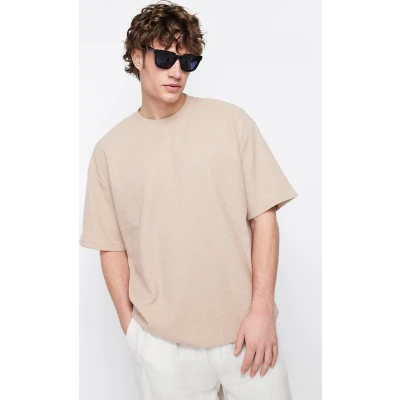 Afbeelding van Trendyol TMNSS22TS00049 Volwassenen Mannen T shirt Single pack kameel S