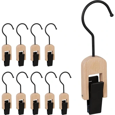 Afbeelding van Relaxdays 10x klemhaken accessoiresklem klemkleerhaak hout &amp; ijzer