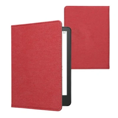 Afbeelding van kwmobile E reader hoesje geschikt voor Amazon Kindle Paperwhite 11. Generation 2021 hoes flip case met magneetsluiting Ereader cover Denim design in rood