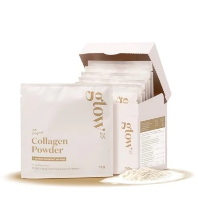 Afbeelding van Glow25® Collageen Sachets [10 stuks] Het Origineel Hoogwaardig Collageenhydrolysaat Peptiden Type 1 en 3 Perfecte Oplosbaarheid Natuurlijk