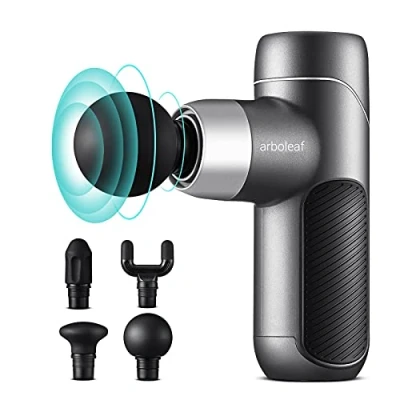 Afbeelding van arboleaf massagepistool, mini 0,37 kg, klein en licht pistool met 4 siliconen opzetstukken, 5 snelheden, 3000 rpm, stil spierpistool voor spierontspanning, 2000 mAh USB C