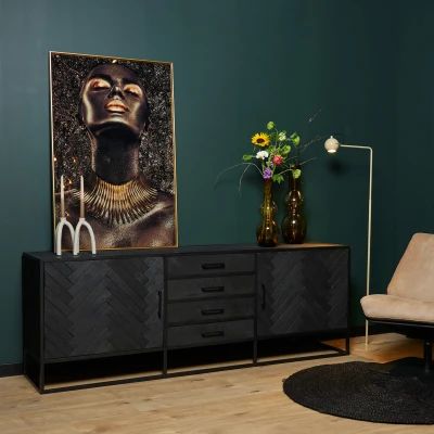 Afbeelding van Dressoir Mangohout zwart Daan 210 cm