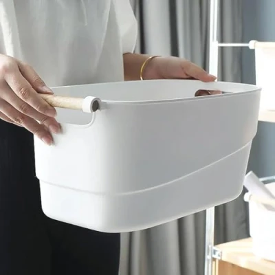 Afbeelding van Veelzijdige mand Confortime Plastic Met handvatten Hout 40 x 21,5 18 cm (12 Stuks)