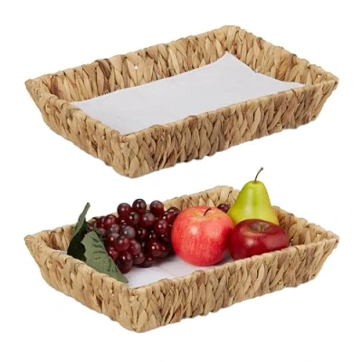 Afbeelding van Relaxdays fruitschaal gevlochten set van 2 broodmand waterhyacint bohemian decoratie