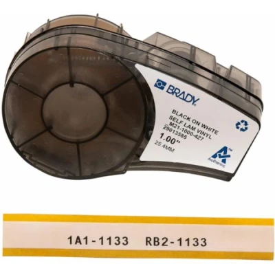 Afbeelding van Brady Zelflaminerende vinyltape voor BMP21 PLUS; LAB; BMP21, 25,40 mm x 4,30 m, zwart op wit, doorschijnend/wit