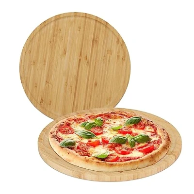 Afbeelding van pizzaplank bamboe set van 2 Ø 32 cm serveerplank pizza rond