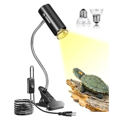 Afbeelding van BrightArk Terrariumwarmer, schildpad, reptielen, verwarming, met 2 UVA lampen, UVB, 50 W, flexibele fitting E27, lange basis, 360 graden draaibaar, voor amfibieën,