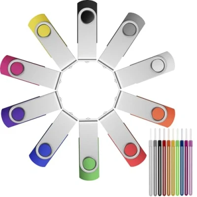Afbeelding van USB stick 2 GB pakket 10 multipack 2.0 flashdrives Swivel Bulk geheugensticks met gemengde kleuren 2GB Pen Drive FEBNISCTE Portable Data Storage Relatiegeschenk Pendrive lanyards
