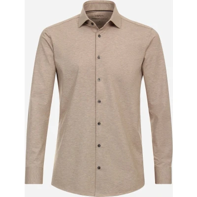 Afbeelding van VENTI modern fit overhemd jersey beige Strijkvrij Boordmaat: 39