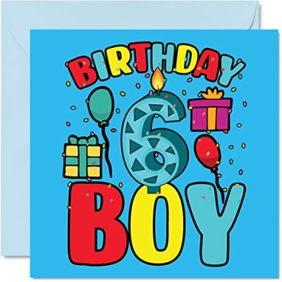 Afbeelding van 6e verjaardagskaart jongen verjaardag gelukkige 6 jaar oude jongen, jongens verjaardagskaarten voor hem, 145 mm x wenskaart zoon broer kleinzoon neef god